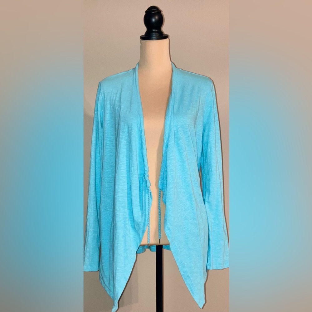 Women's T By Talbots Light Blue Roll Tab Sleeve Lightweight Cardigan, Small S